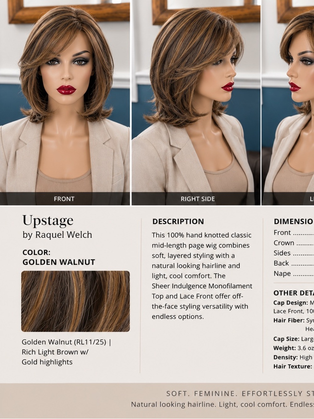 Upstage by Raquel Welch—100% HAND TIED— in Golden Walnut